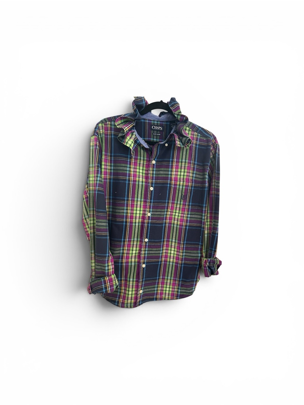Chaps Navy Green Pink Plaid Button-Up Shirt